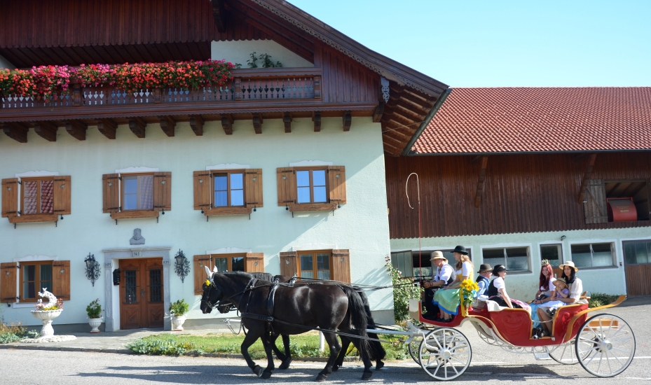 Pferdekutschengala 2015 Abholung der Königin der Bio-Heu-Region Maria Mühlbacher zu Hause auf dem Bauernhof